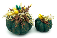 Φόρτωση εικόνας στο εργαλείο προβολής Συλλογής, Σετ χειροποίητες κολοκύθες με εφέ πέτρας σε πράσινο χρώμα, διακοσμημένες με αποξηραμένα και τεχνητά λουλούδια.