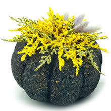 Φόρτωση εικόνας στο εργαλείο προβολής Συλλογής, Χειροποίητη κολοκύθα με εφέ πέτρας σε μωβ και κίτρινους τόνους, διακοσμημένες με αποξηραμένα και τεχνητά λουλούδια.
