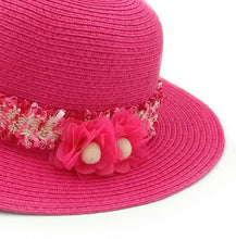 Φόρτωση εικόνας στο εργαλείο προβολής Συλλογής, Παιδικό καπέλο για κορίτσια με υφασμάτινη τρέσα και λουλούδια φούξια
